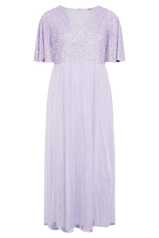 LUXE Plus Size Lilac Purple Sequin Hand Embellished Maxi Dress | Yours Clothing  6