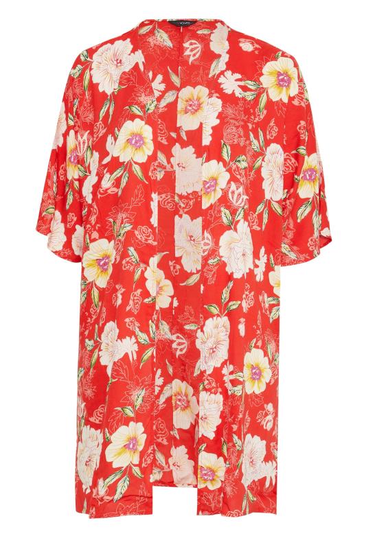 Plus Size Red Floral Print Longline Kimono Cardigan | Yours Clothing  6