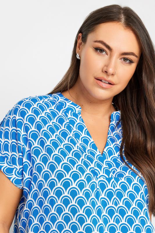 YOURS Plus Size Blue Geometric Print Blouse | Yours Clothing 4