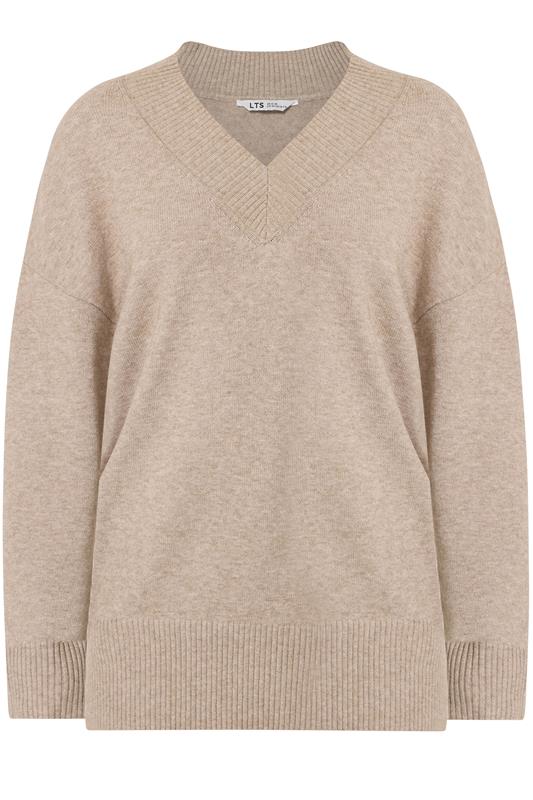 LTS Tall Women's Natural Brown V-Neck Knitted Jumper | Long Tall Sally 5