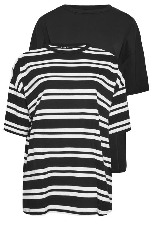 YOURS 2 PACK Plus Size Black Stripe Print Cotton T-Shirts | Yours Clothing  6