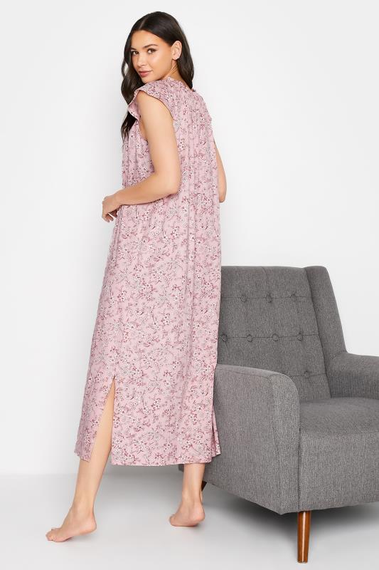 LTS Tall Pink Floral Print Tie Neck Cotton Nightdress_B.jpg