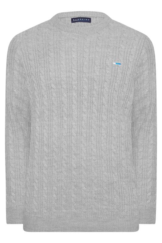 BadRhino Big & Tall Light Grey Essential Cable Knitted Jumper 3