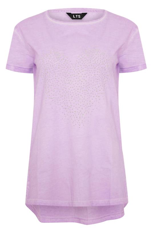 LTS Tall Purple Lilac Heart Studded T-Shirt 5
