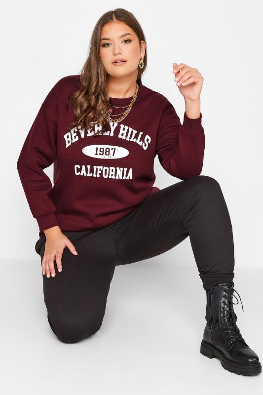 Plus Size Burgundy Red 'California' Slogan Sweatshirt | Yours Clothing 2
