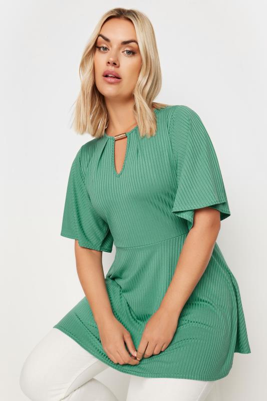 YOURS Plus Size Green Metal Trim Peplum Top | Yours Clothing 4