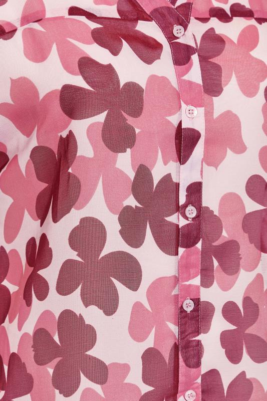 Curve White & Pink Floral Print Chiffon Grown On Sleeve Shirt 4