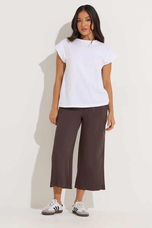 PixieGirl Petite Women's Chocolate Brown Cropped Wide Leg Trousers | PixieGirl 1