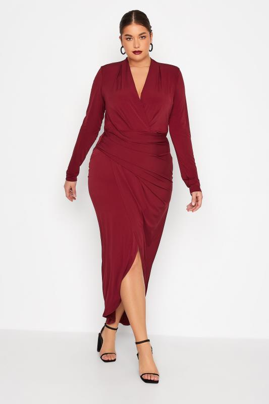 LTS Tall Women's Dark Red Long Sleeve Wrap Dress | Long Tall Sally 2