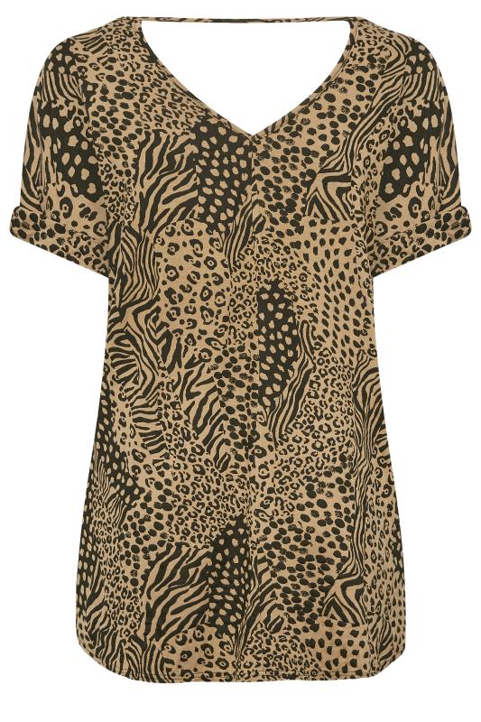 YOURS Plus Size Brown Animal Print Dipped Hem T-Shirt | Yours Clothing 7