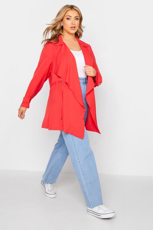 Plus Size Bright Red Waterfall Jacket | Yours Clothing  2