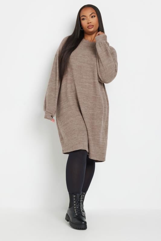  Grande Taille YOURS Curve Mocha Brown Soft Touch Jumper Dress