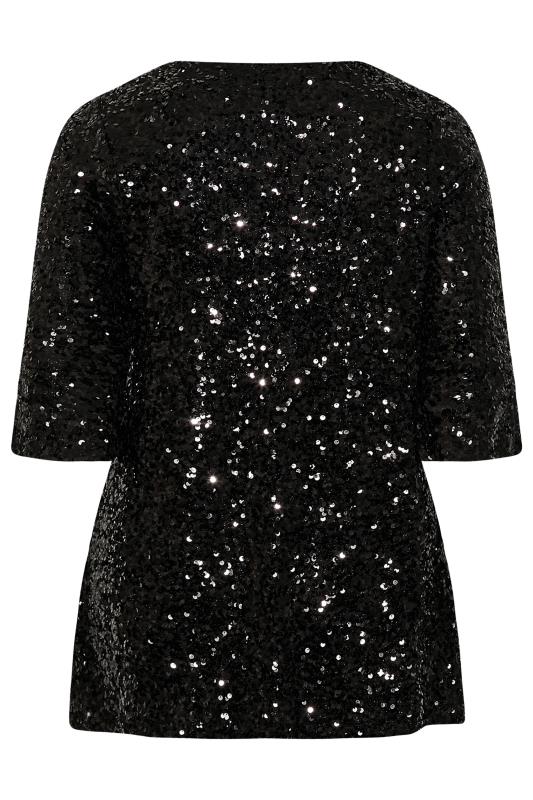 YOURS LONDON Plus Size Black Sequin Embellished Flute Sleeve Top | Yours Clothing 7