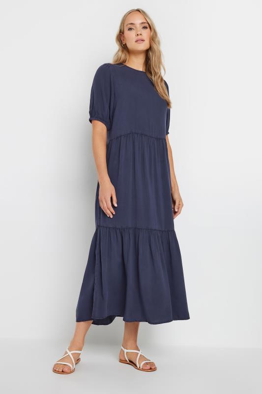 LTS Tall Navy Blue Wash Tiered Smock Dress | Long Tall Sally 2