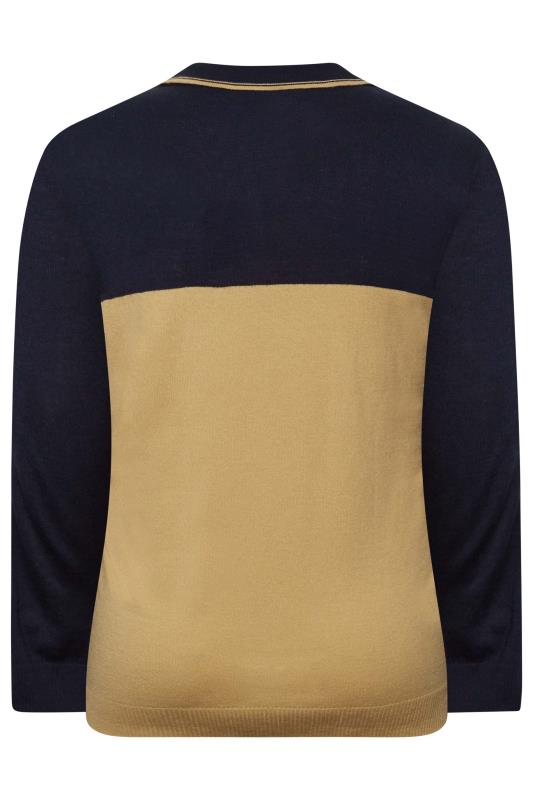 BadRhino Big & Tall Navy Blue Colour Block Long Sleeve Knitted Polo Shirt 2