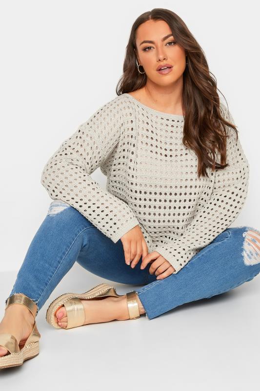 YOURS Plus Size Beige Brown Crochet Jumper | Yours Clothing 4