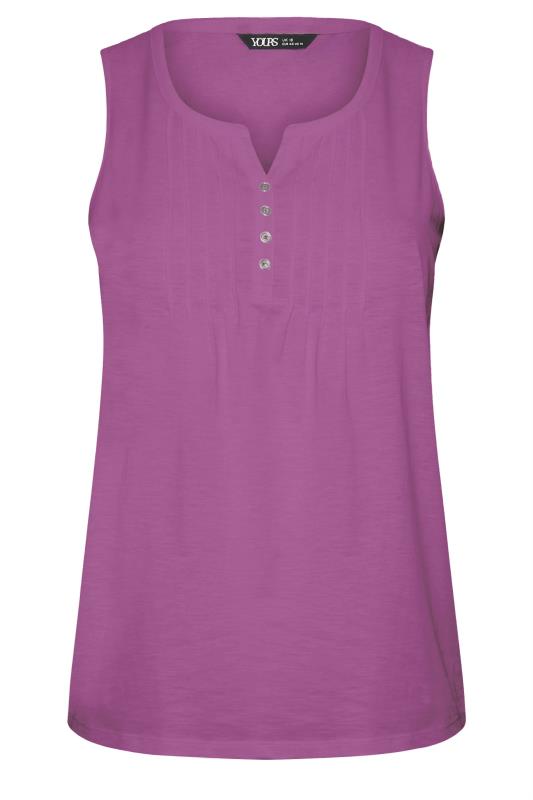 YOURS Plus Size Purple Pintuck Henley Vest Top | Yours Clothing 5