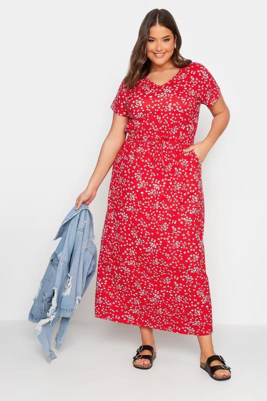 YOURS Plus Size Red Floral Print Maxi T-Shirt Dress | Yours Clothing 2