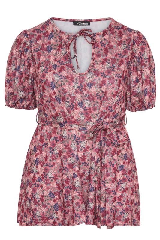 YOURS LONDON Curve Warm Pink Floral Tie Neck Top_F.jpg