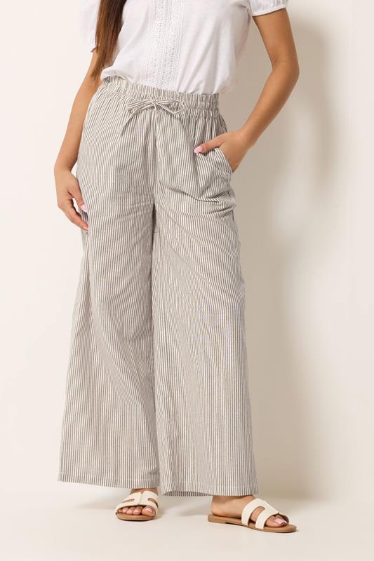 M&Co Natural Brown Stripe Wide Leg Cotton Trousers | M&Co  1