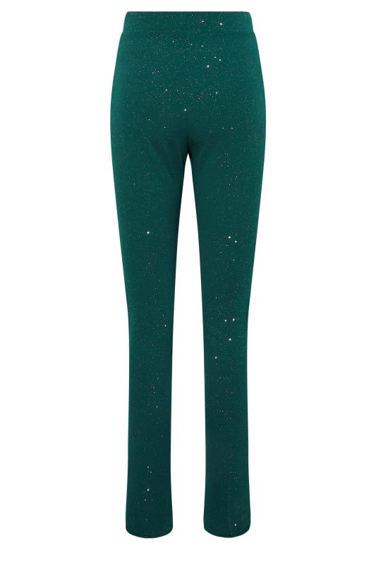 LTS Tall Forest Green Spilt Hem Tapered Glitter Trousers | Long Tall Sally  5