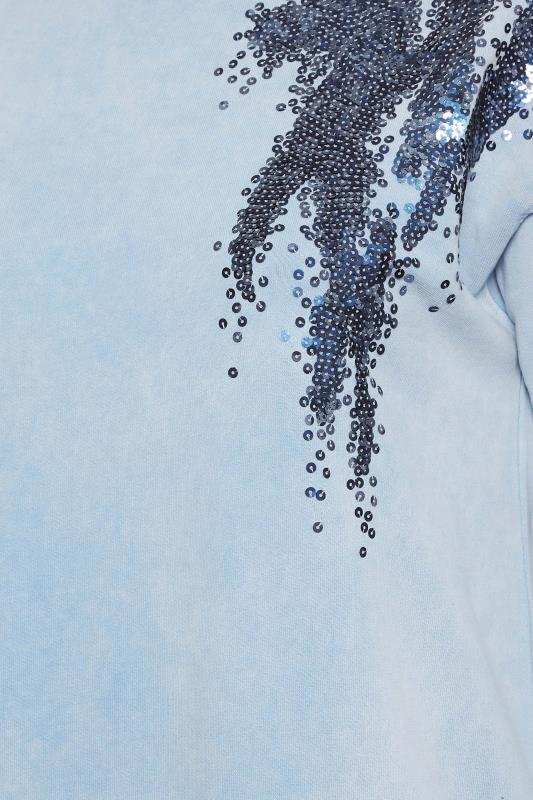 YOURS LUXURY Plus Size Light Blue Acid Wash Sequin Sweatshirt | Yours Clothing  7