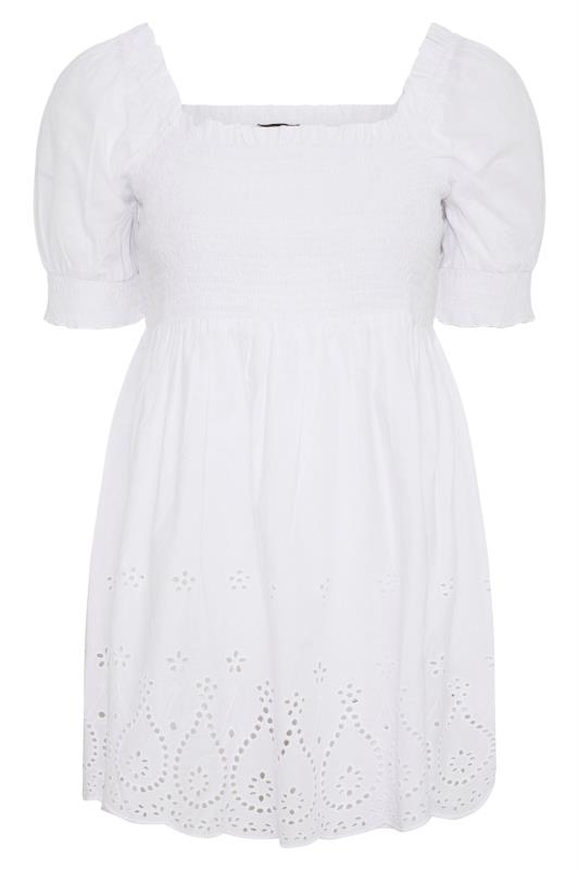 Plus Size White Shirred Broderie Anglaise Top | Yours Clothing 6