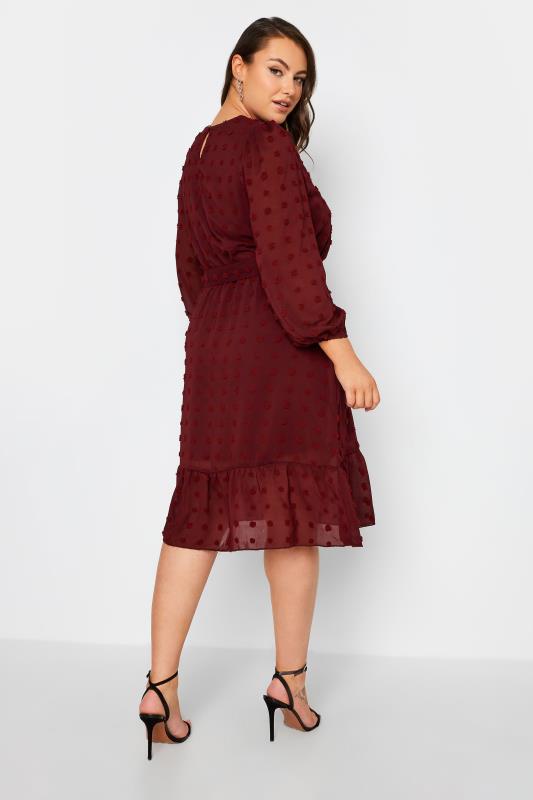 Plus Size YOURS LONDON Wine Red Dobby Puff Sleeve Dress | Yours Clothing 3