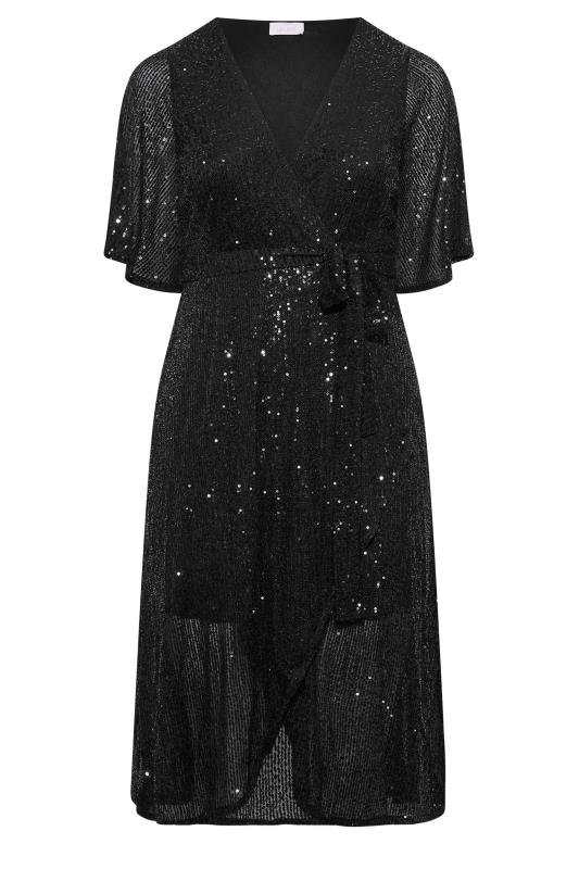 YOURS LONDON Plus Size Black Sequin Embellished Double Wrap Dress | Yours Clothing 6