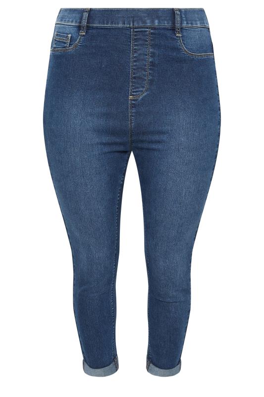 YOURS Plus Size Mid Wash Blue Turn Up Cropped GRACE Jeggings | Yours Clothing 5