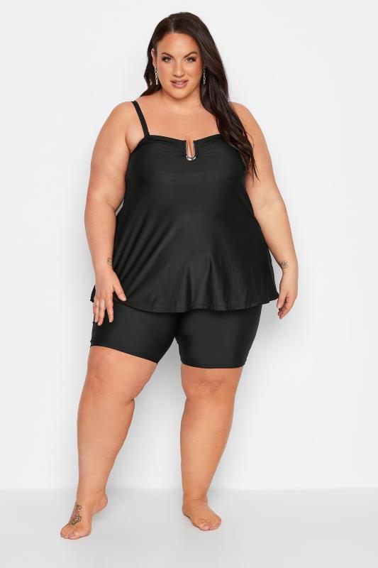 YOURS Black Metal Trim A-Line Tankini Top | Yours Clothing  4