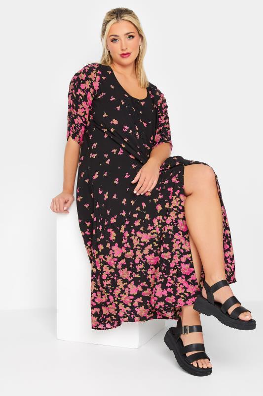 LIMITED COLLECTION Plus Size Black & Pink Floral Tea Dress | Yours Clothing 2