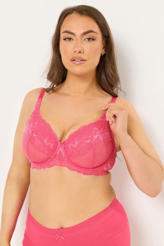 YOURS 2 PACK Plus Size Pink & Black Polka Dot Non Padded Underwired Bras | Yours Clothing 2