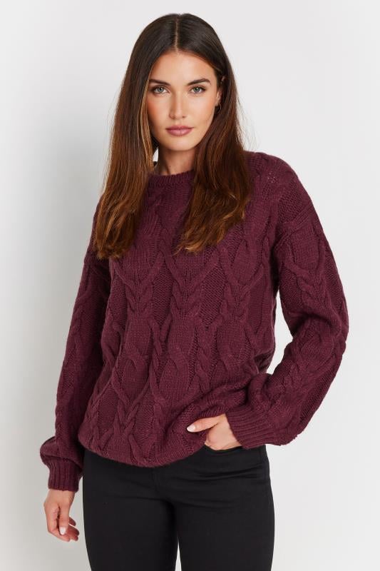 LTS Tall Women's Burgundy Red Cable Knit Jumper | Long Tall Sally 2