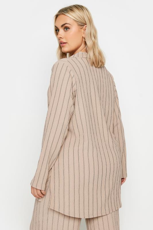 YOURS Plus Size Natural Brown Textured Pinstripe Shirt | Yours Clothing 4