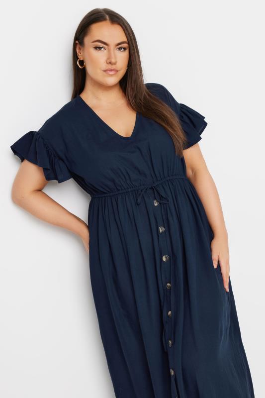 YOURS Plus Size Navy Blue Linen Maxi Dress | Yours Clothing 4