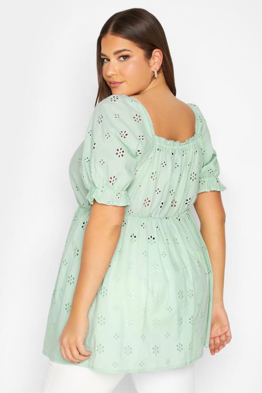 YOURS Plus Size Curve Mint Green Broderie Anglaise Peplum Top | Yours Clothing 4