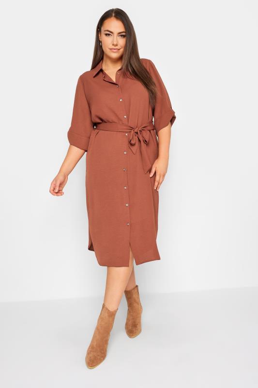 YOURS Plus Size Brown Midi Shirt Dress | Yours Clothing 1