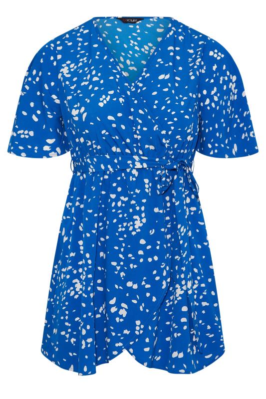 Plus Size Bright Blue Dalmatian Print Wrap Top | Yours Clothing 6