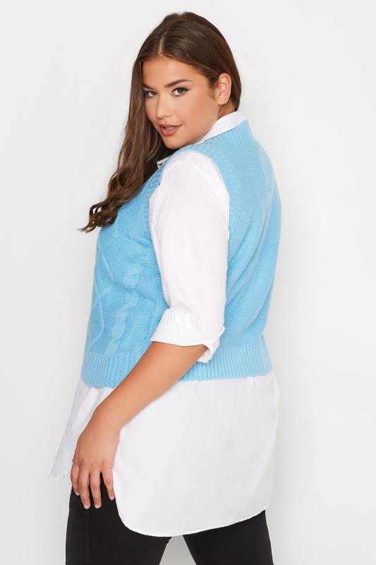 Plus Size Blue Cable Knit Sweater Vest Top | Yours Clothing 3