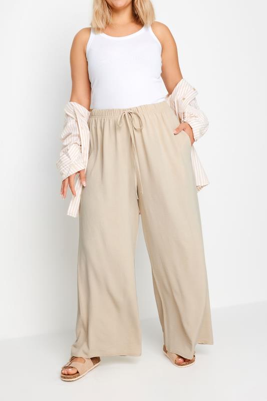 Grande Taille YOURS Curve Beige Brown Twill Wide Leg Trousers