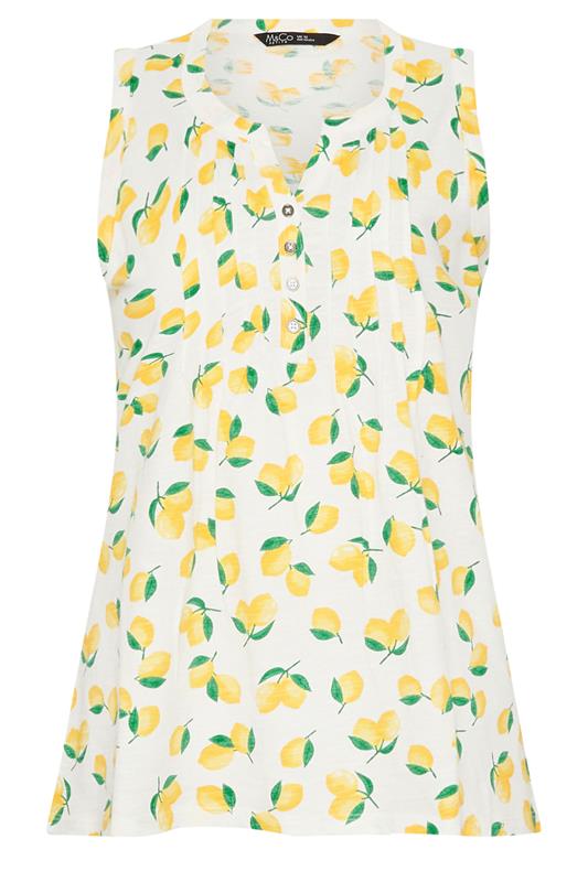 M&Co Yellow Lemon Print Sleeveless Cotton Henley Top | M&Co 5