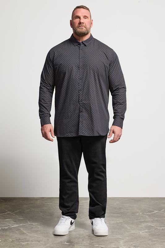D555 Big & Tall Navy Blue & Gold Geometric Print Shirt | BadRhino 1