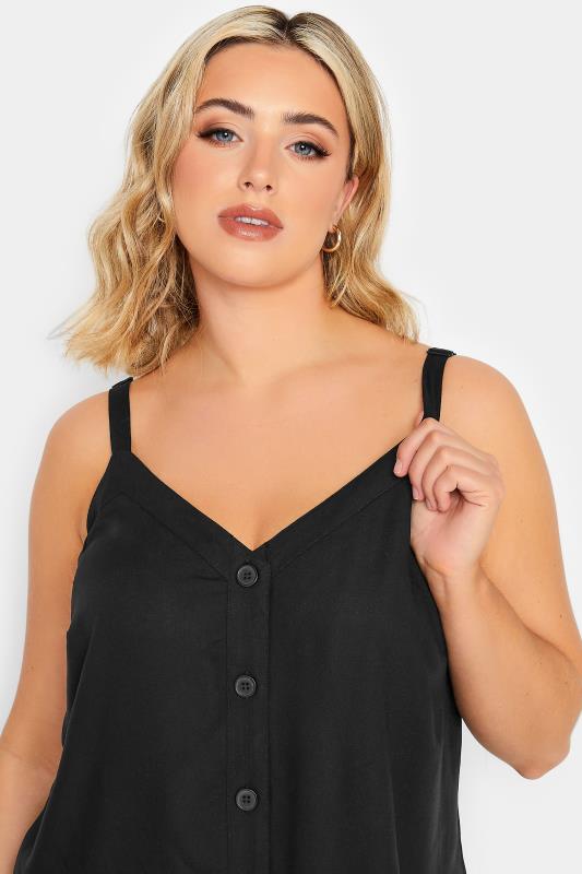 YOURS Curve Plus Size Black Button Through Cami Top | Yours Clothing  4