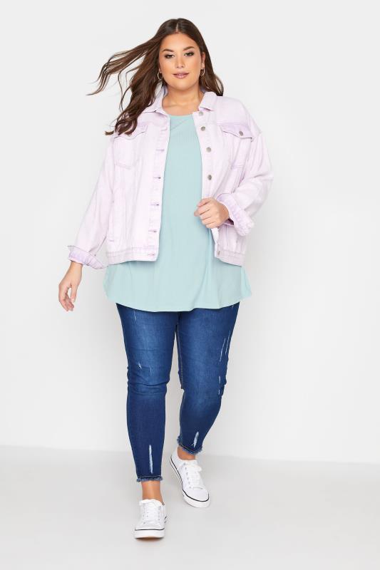 Plus Size Light Blue Ribbed Swing Top | Yours Clothing 2