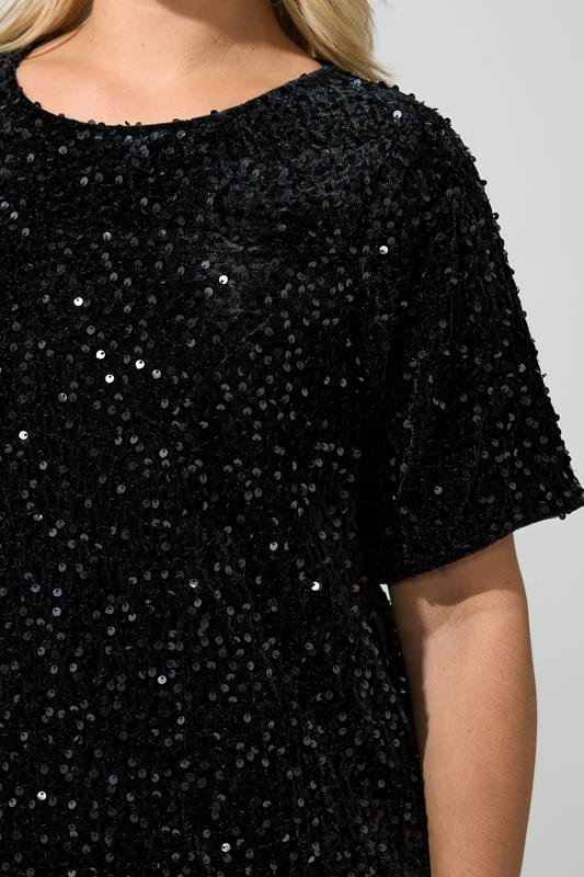 black glitter t shirt dress Yours London Women's Plus Size Sequin Velvet T-Shirt Size 10 feature_Sleeveless