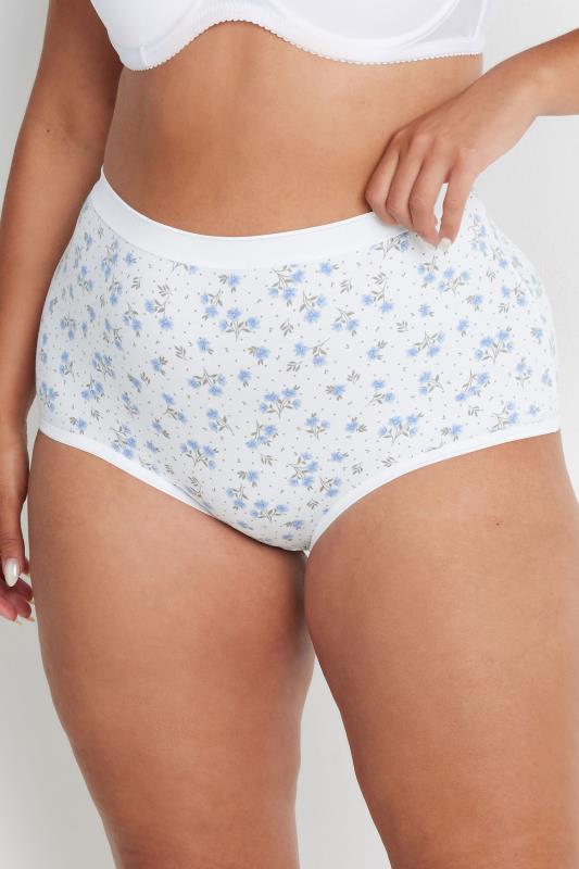 YOURS Plus Size 5 PACK Blue Floral Print Full Briefs | Yours Clothing 2