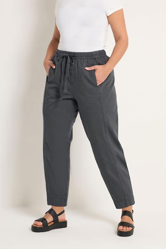 YOURS Plus Size Charcoal Grey Twill Barrel Leg Trousers | Yours Clothing 1