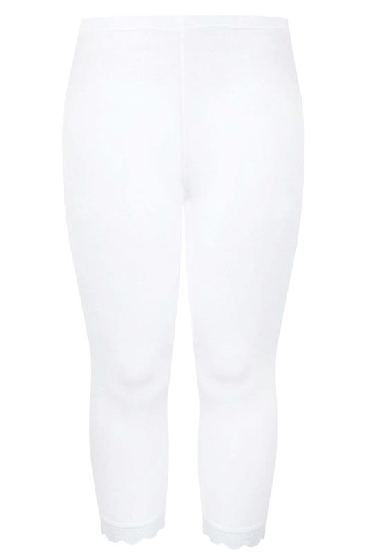 YOURS FOR GOOD Plus Size White Cotton Lace Trim Crop Leggings | Yours Clothing 3