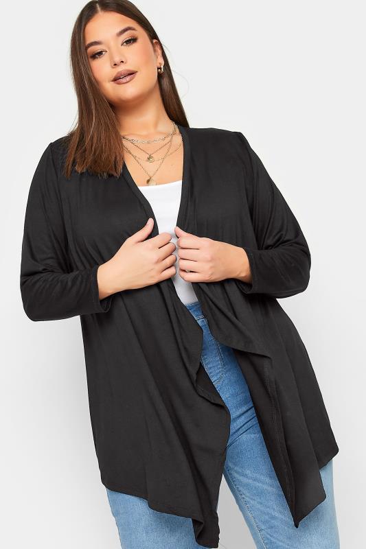 YOURS Plus Size Black Edge To Edge Waterfall Jersey Cardigan | Yours Clothing 4